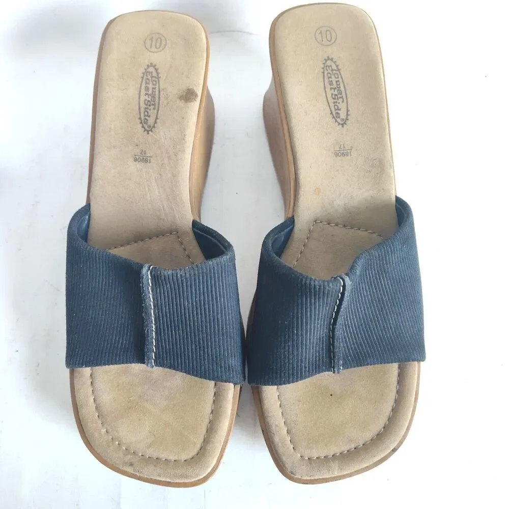 Y2K Lower East Side Vegan Blue Chunky Platform Slip On Sandals‎ Womens Size 10